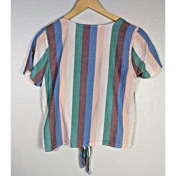 Madewell Rainbow Striped Cotton Tie Front Blouse XS - Picture 5 of 9